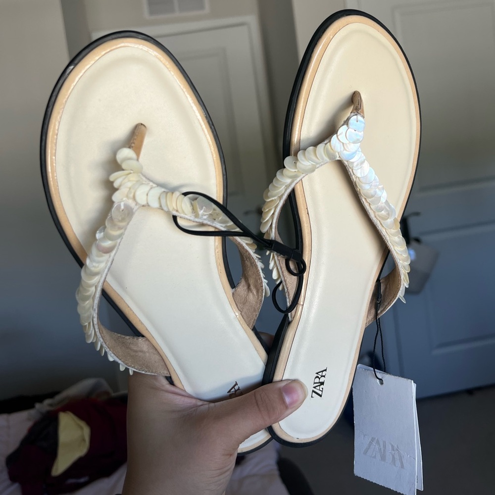 Zara Beige Sandals with Sequin Accents